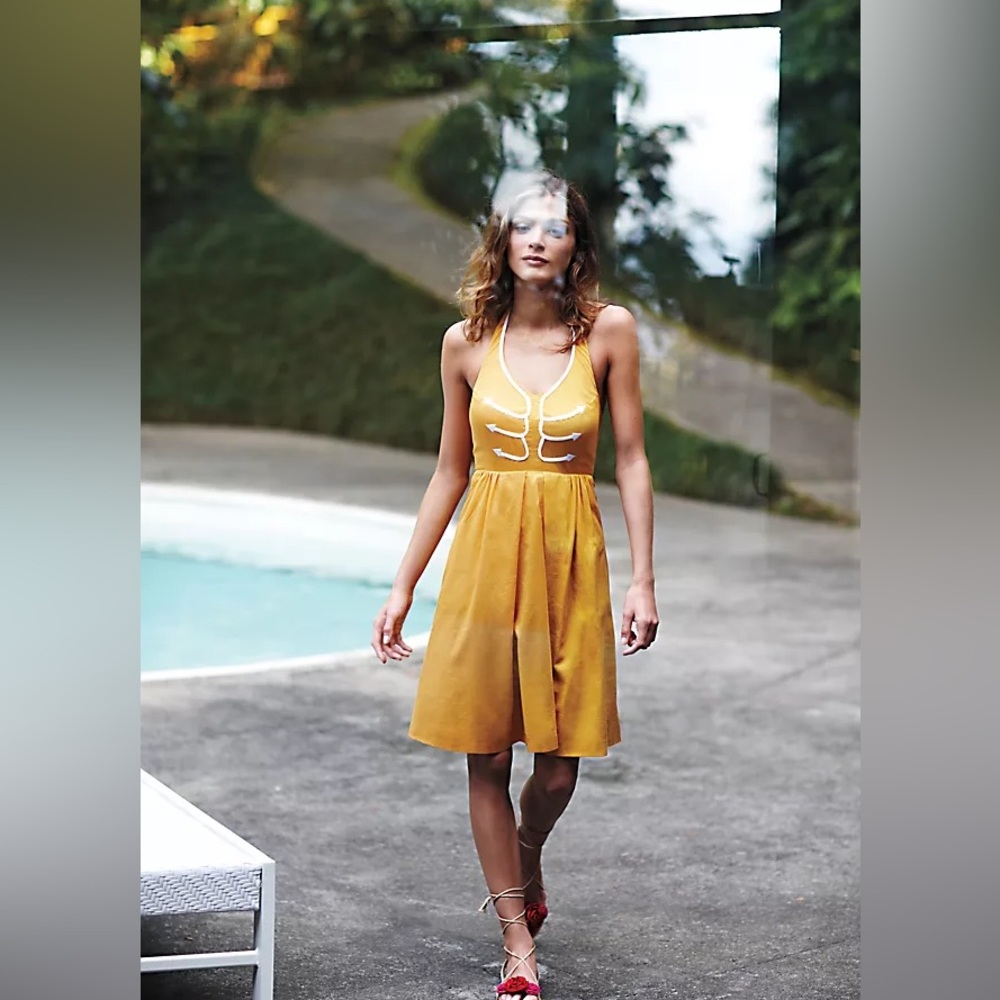 Anthropologie Yellow & White Nautical "Anchors Aweigh Dress" by Floreat
